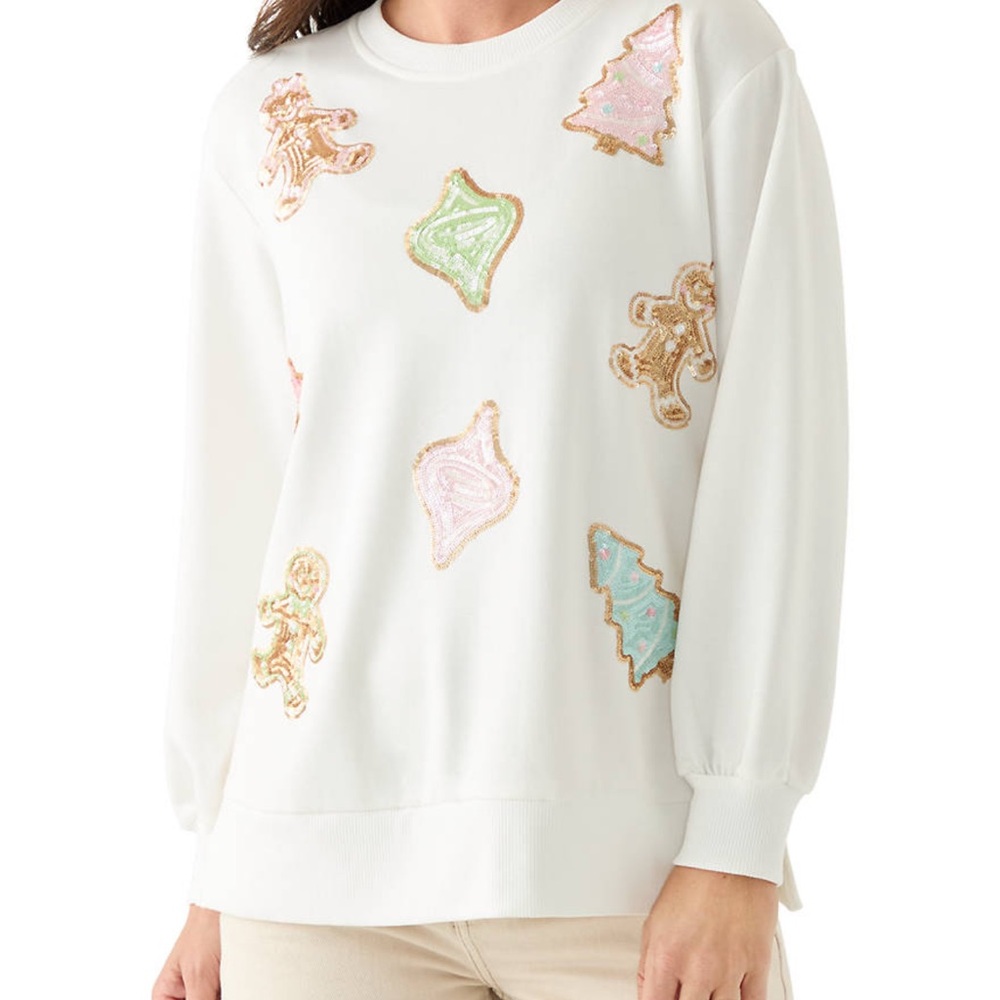 Pine Proper for Mary Square Lakelyn Gingerbread Sweatshirt with Sequin Details